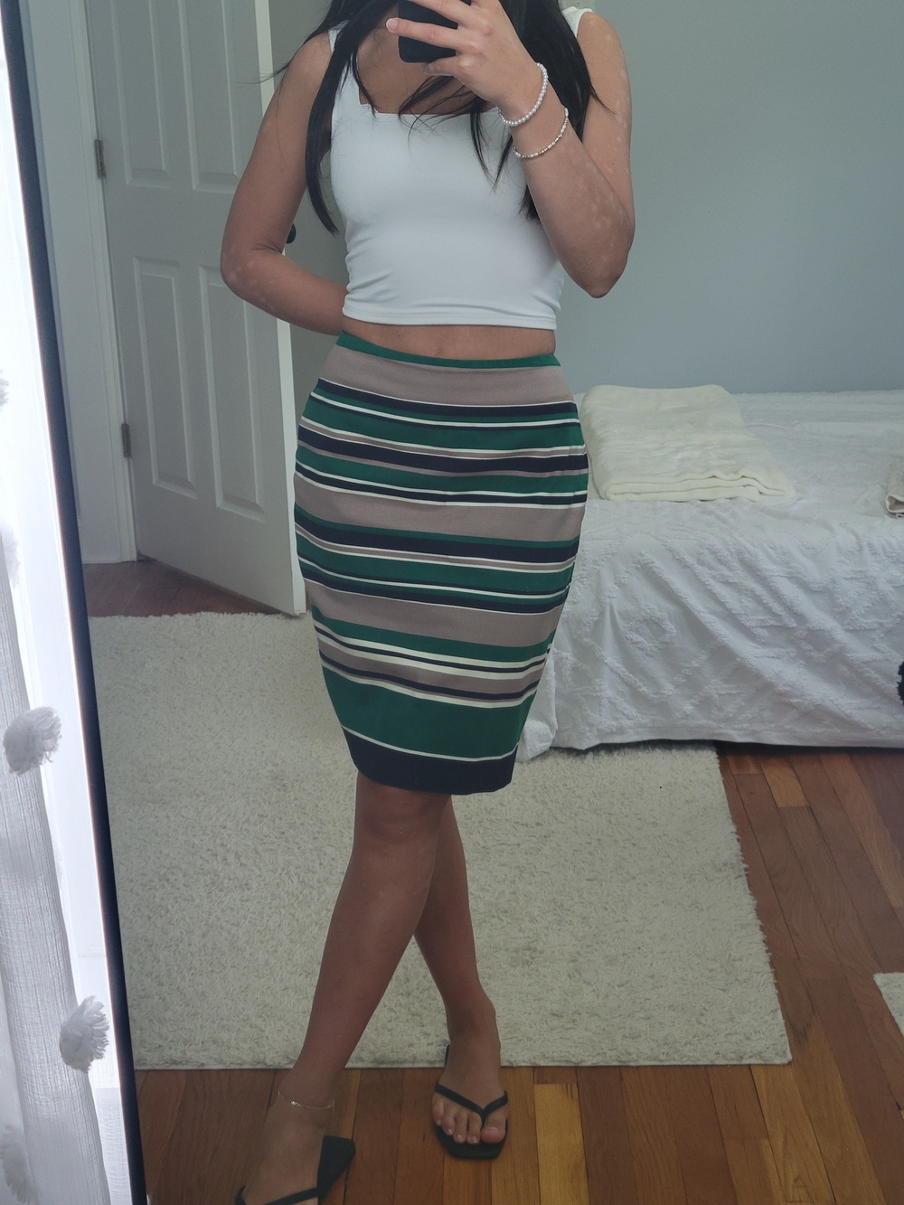 Talbots Green and Beige Striped Pencil Skirt